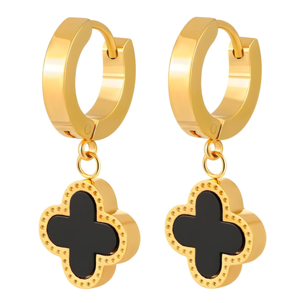 Onyx Gold Clover Earrings
